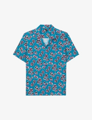 The Kooples Mens Pink - Blue graphic-print Short-Sleeve Woven Shirt L