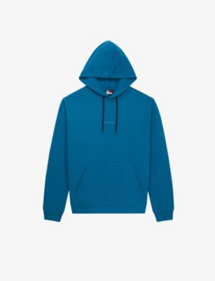 The Kooples Cotton Logo Print Relaxed Fit Hoodie In Medium Blue