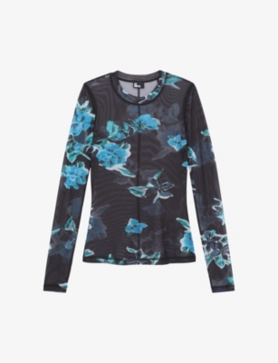 The Kooples Floral-print Long-sleeve Stretch-woven In Bla99