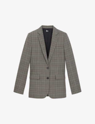 The Kooples Prince Of Wales Check Straight-fit Wool-blend Blazer In Ecru