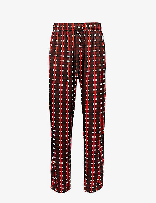WALES BONNER: Snare abstract-print mid-rise wide-leg satin trousers