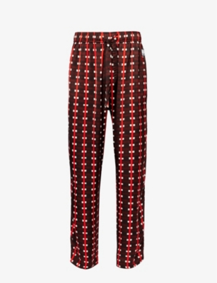 Wales Bonner Mens Brown And Red Snare Abstract-print Mid-rise Wide-leg Satin Trousers In Brown And Red
