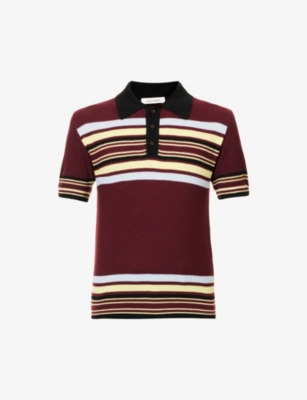 WALES BONNER WALES BONNER MENS RED BLUE AND YELLOW WANDER STRIPED REGULAR-FIT WOOL-BLEND POLO SHIRT