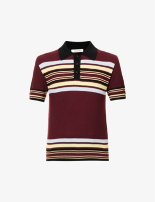 Wales Bonner Mens Red Blue And Yellow Wander Striped Regular-fit Wool-blend Polo Shirt In Red Blue And Yellow