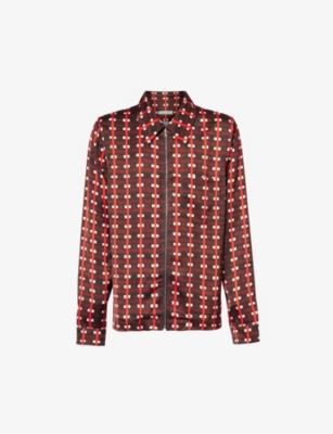 WALES BONNER WALES BONNER MEN'S BROWN AND RED BELIEF ABSTRACT-PRINT RELAXED-FIT SATIN SHIRT
