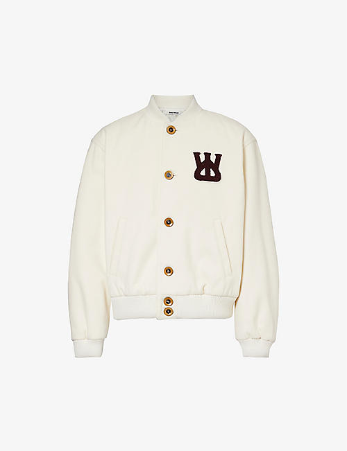 WALES BONNER: Varsity brand-embroidered boxy-fit wool-blend jacket