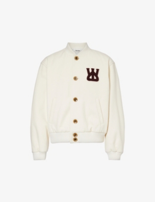 WALES BONNER WALES BONNER MEN'S IVORY VARSITY BRAND-EMBROIDERED BOXY-FIT WOOL-BLEND JACKET