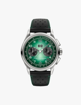 Carl F Bucherer Mens Green 00.10803.08.92.92 Heritage Bicompax Annual Stainless-steel And Leather Au