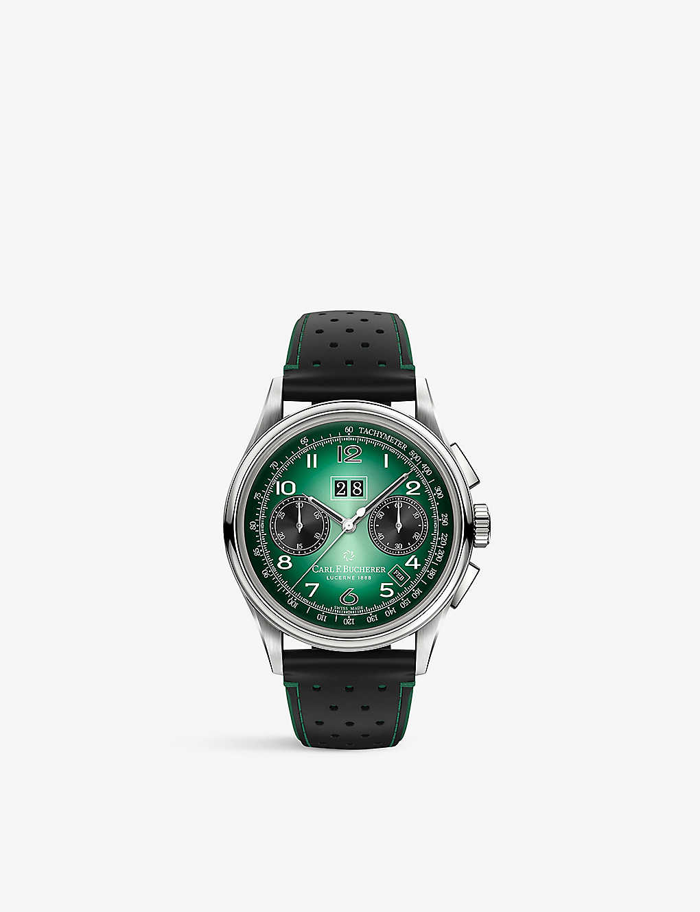 Carl F Bucherer Mens Green 00.10803.08.92.92 Heritage Bicompax Annual Stainless-steel And Leather Au