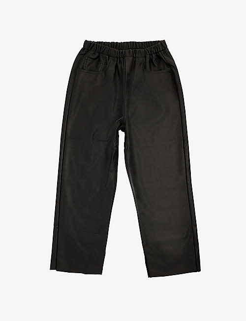 MM6 MAISON MARGIELA: Logo-embroidered straight-leg faux-leather trousers 12-16 years