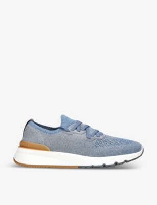 BRUNELLO CUCINELLI: Pull-tab brand-embossed knitted low-top trainers