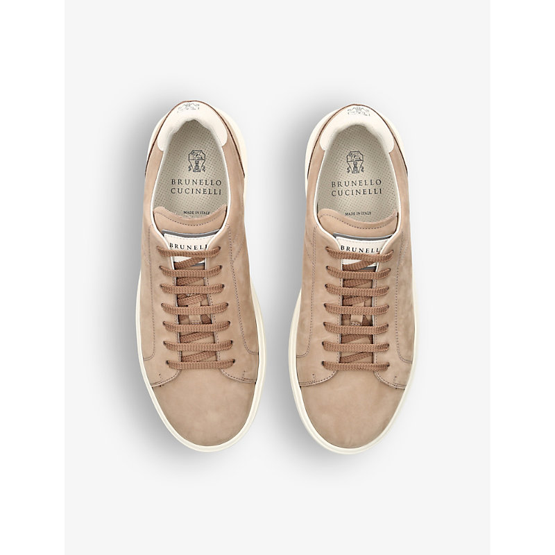 Shop Brunello Cucinelli Contrast-trim Leather Low-top Trainers In Taupe