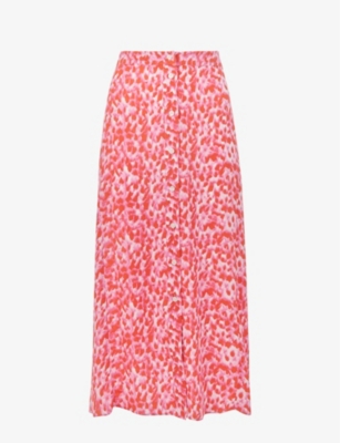 WHISTLES: Blurred-stroke print A-line recycled viscose-blend midi skirt