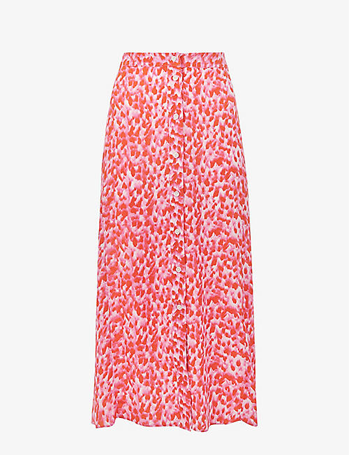 WHISTLES: Blurred-stroke print A-line recycled viscose-blend midi skirt