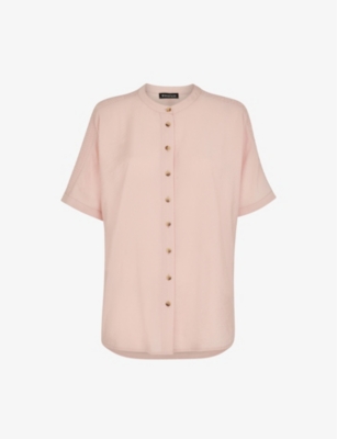 Whistles Maisie Shirred-sleeve Lenzing™ Viscose-blend Blouse In Pink