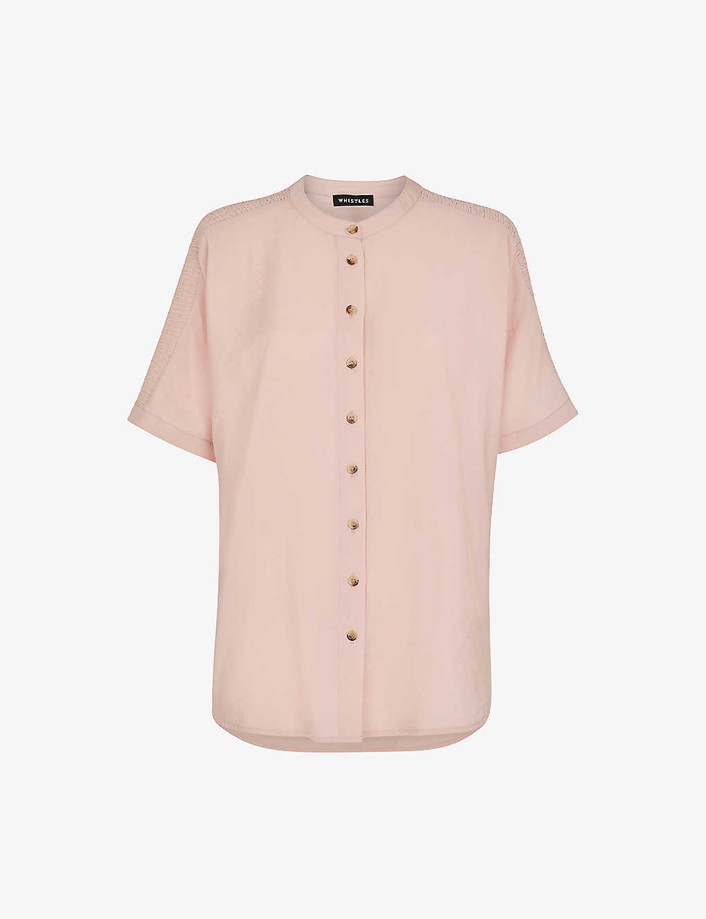 Whistles Maisie Shirred-sleeve Lenzing™ Viscose-blend Blouse In Pink