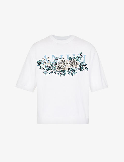 AMIRI: Floral graphic-embroidered regular-fit cotton-knit T-shirt