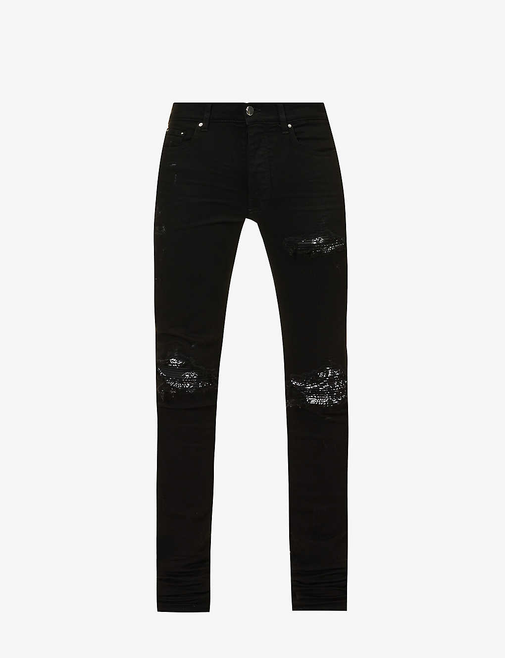 Amiri Mx1 Bandana Distressed Straight-leg Jeans In Black