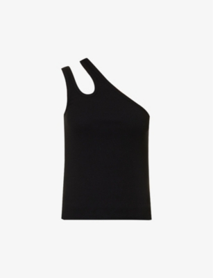 REMAIN BIRGER CHRISTENSEN REMAIN BIRGER CHRISTENSEN WOMENS BLACK ONE-SHOULDER CUT-OUT STRETCH-ORGANIC COTTON TOP,68780884