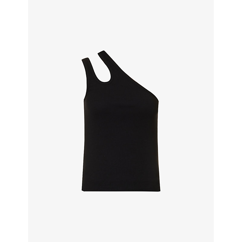 REMAIN BIRGER CHRISTENSEN REMAIN BIRGER CHRISTENSEN WOMENS BLACK ONE-SHOULDER CUT-OUT STRETCH-ORGANIC COTTON TOP,68780884