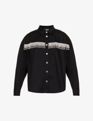 Rotate Birger Christensen Rotate Overshirt With Crystal Fringes In Black