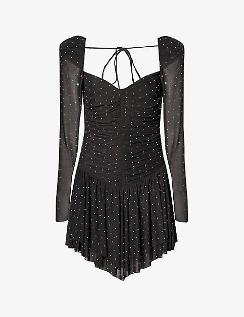 ROTATE BIRGER CHRISTENSEN: Crystal-embellished brand-charm recycled-stretch polyester mini dress