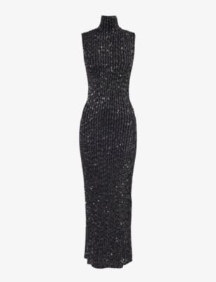 Missoni Sequined Turtleneck Maxi Dress In Silver Black | ModeSens