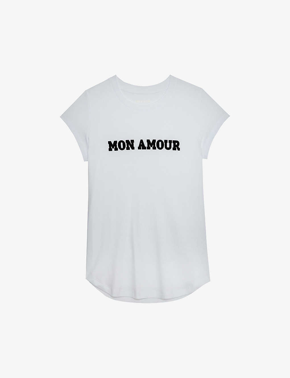 Shop Zadig & Voltaire Zadig&voltaire Women's Blanc Woop Slogan-print Short-sleeved Organic-cotton T-shirt In White