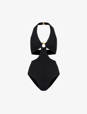 HUNZA G: Ursula plunge-neck cut-out swimsuit