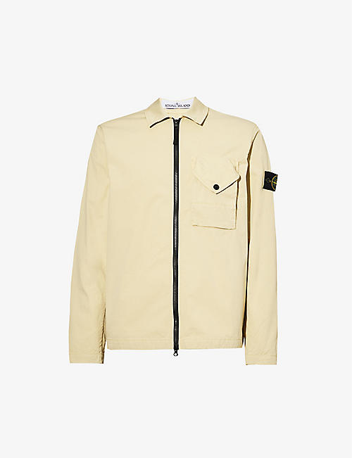 STONE ISLAND: Logo-badge relaxed-fit stretch-cotton overshirt