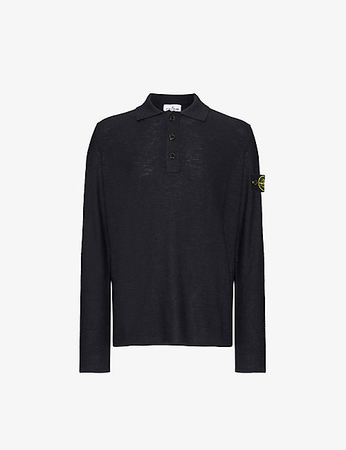 STONE ISLAND: Brand-badge long-sleeved knitted polo shirt