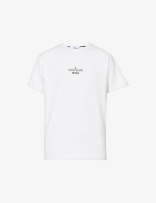 Stone Island Archivio Logo-print Embroidered Cotton-jersey T-shirt In White