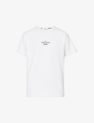 STONE ISLAND STONE ISLAND MEN'S WHITE ARCHIVO LOGO-PRINT COTTON-JERSEY T-SHIRT