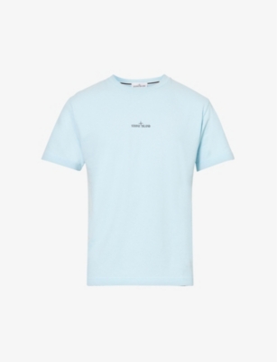 Stone Island Mens Sky Blue Logo-print Crewneck Cotton-jersey T-shirt