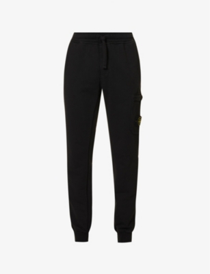 Shop Stone Island Men's Black Brand-patch Zip-pocket Cotton-jersey Jogging Bottoms