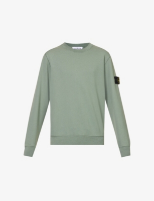 Stone Island Mens Sage Logo-badge Relaxed-fit Cotton-jersey Sweatshirt