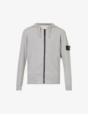 Stone Island Mens Melange Grey Logo-badge Regular-fit Cotton-jersey Hoody