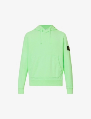 Stone Island Mens Light Green Brand-badge Relaxed-fit Cotton-jersey Hoody