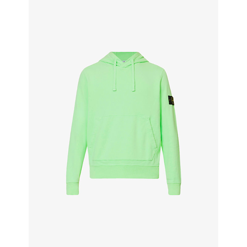 Stone Island Mens Light Green Brand-badge Relaxed-fit Cotton-jersey Hoody