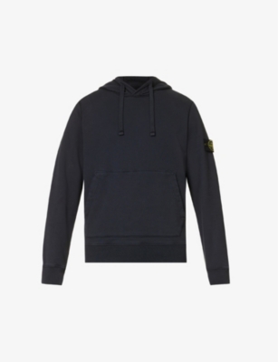 Stone Island Mens Navy Blue Logo-badge Relaxed-fit Cotton-jersey Hoody