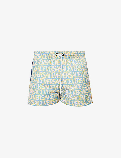 VERSACE: Brand-typography slip-pocket regular-fit swim shorts
