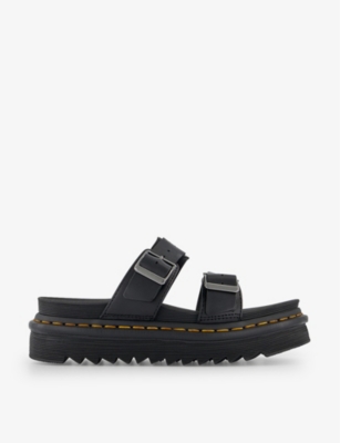 Dr. Martens' Myles Brando Leather Buckle Slide Sandals In Black Brando