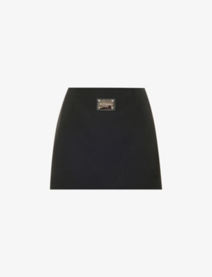 Dolce & Gabbana Ottoman Logo-plaque Woven Mini Skirt In Nero