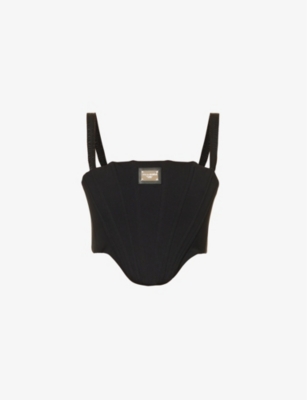 DOLCE & GABBANA: Felpa logo-plaque cotton-blend cropped top