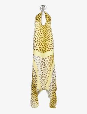 ATTICO: Saskia cheetah-print satin midi dress