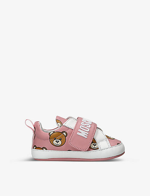 MOSCHINO：泰迪熊徽标皮革婴儿鞋 6-12 个月
