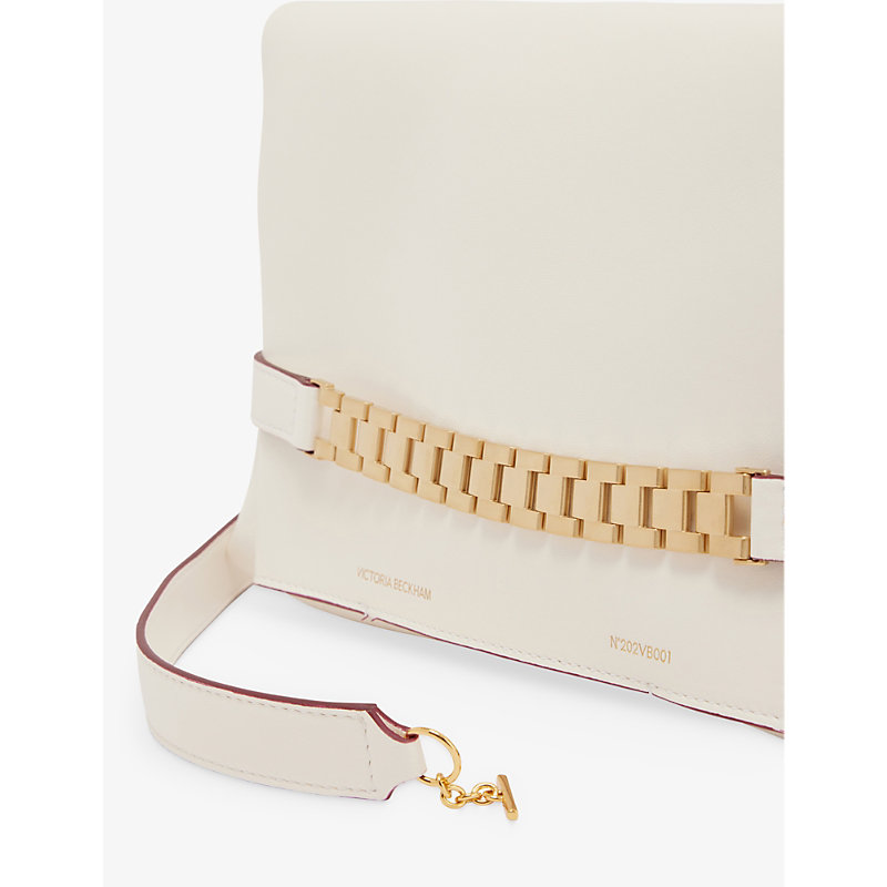 Shop Victoria Beckham Chain-embellished Leather Shoulder Bag In White