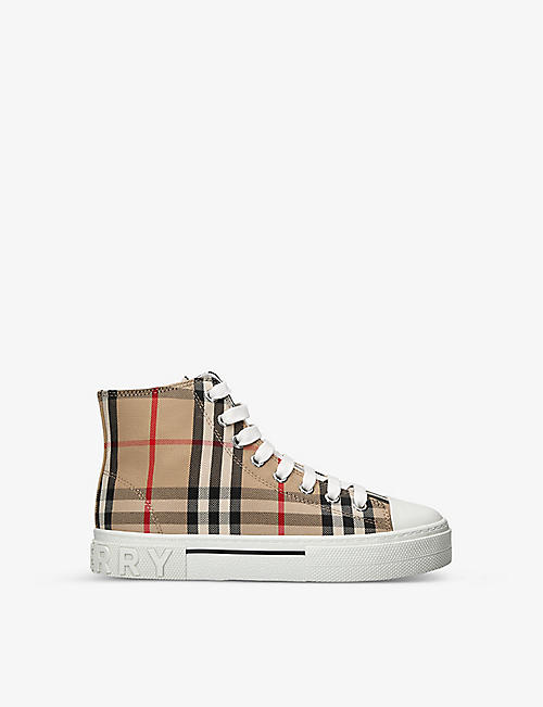 BURBERRY: Mini Jack check-print canvas high-top trainers 4-9 years