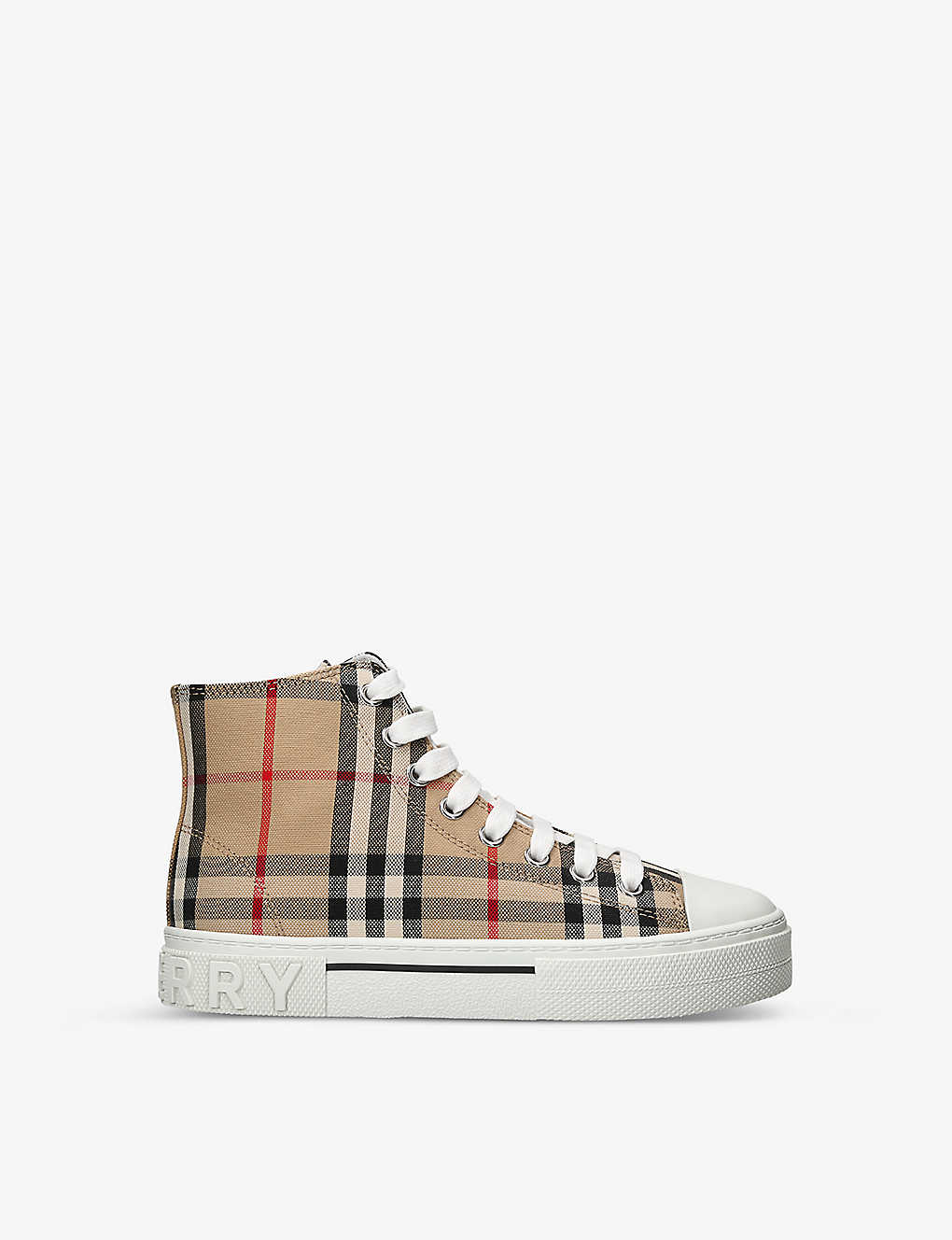 Burberry Kids' Mini Jack Check-print Canvas High-top Trainers 4-9 Years In Beige
