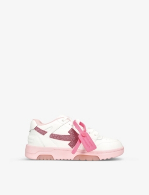 OFF-WHITE C/O VIRGIL ABLOH: Out of office glitter-embellished leather low-top trainers 3-9 years